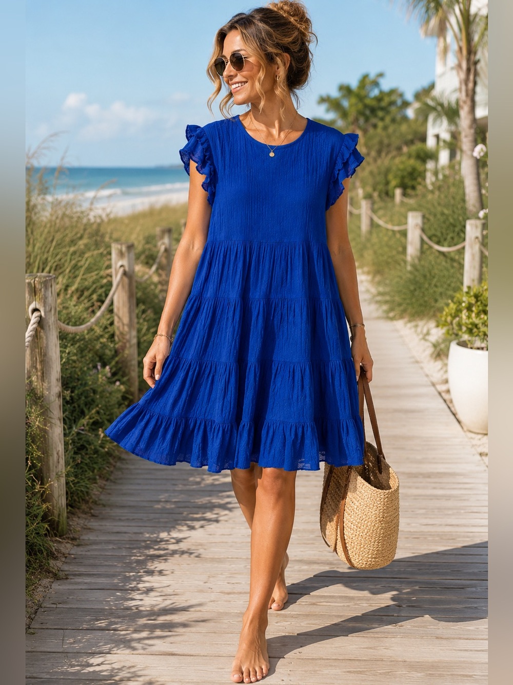 A New Day Royal Blue Tiered Ruffle Sleeve Dress XL NWOT